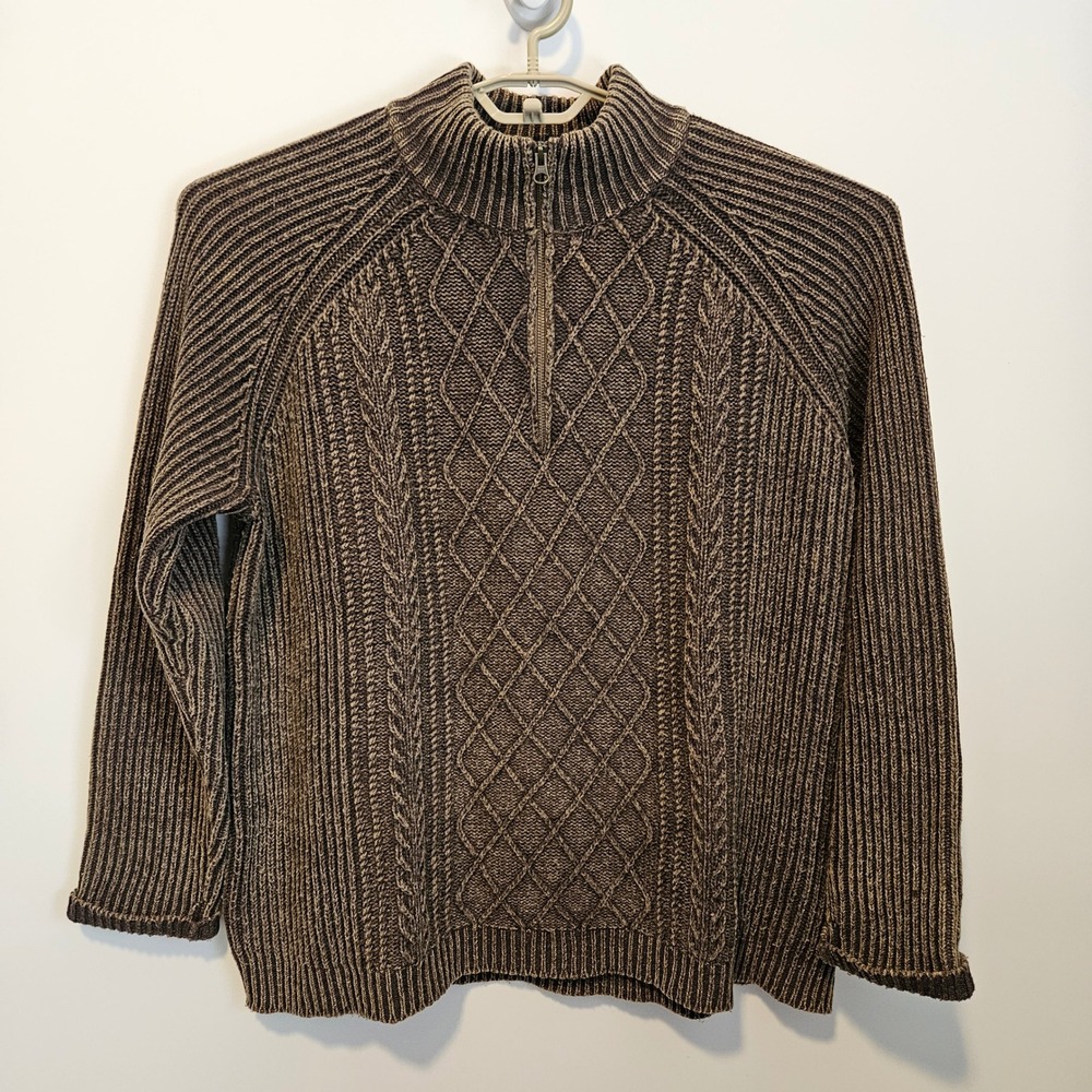 Woolrich Cable Knit Sweater Mens 2XL Quarter Zip Fisherman  Lambswool Mock Neck